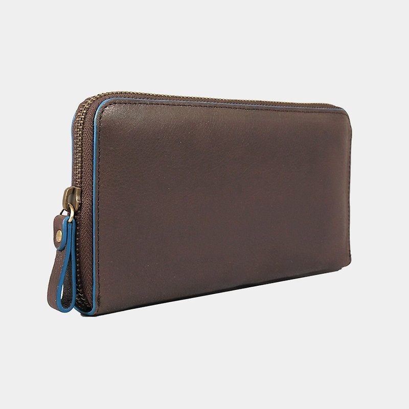 Baimiao Leather Zip Wallet –  Chocolate Brown - กระเป๋าสตางค์ - หนังแท้ สีนำ้ตาล