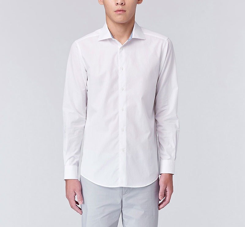 【業務正裝】經典長袖襯衫(白) - 男裝 恤衫 - 棉．麻 白色