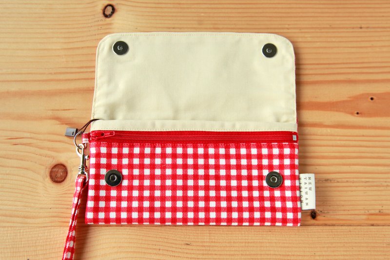 【Long clip】 gift selection - cute red checkered goose yellow inside - กระเป๋าสตางค์ - วัสดุอื่นๆ 