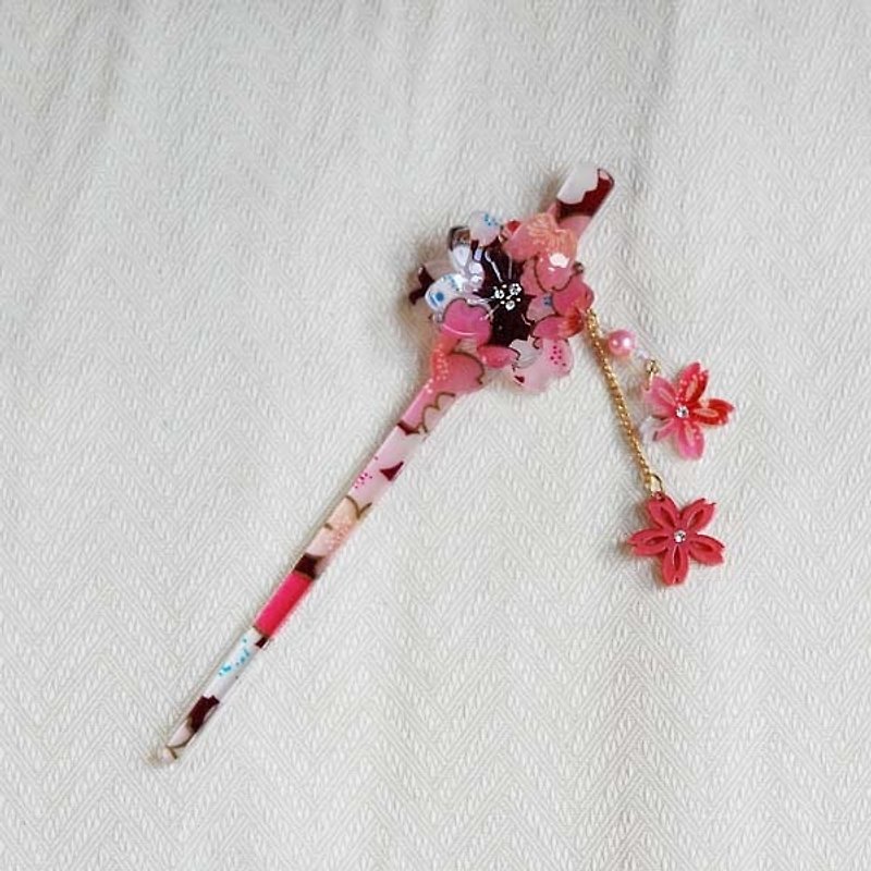 Sakura-soft, double cherry swaying, hairpin, hair piece-red - Hair Accessories - Acrylic Red
