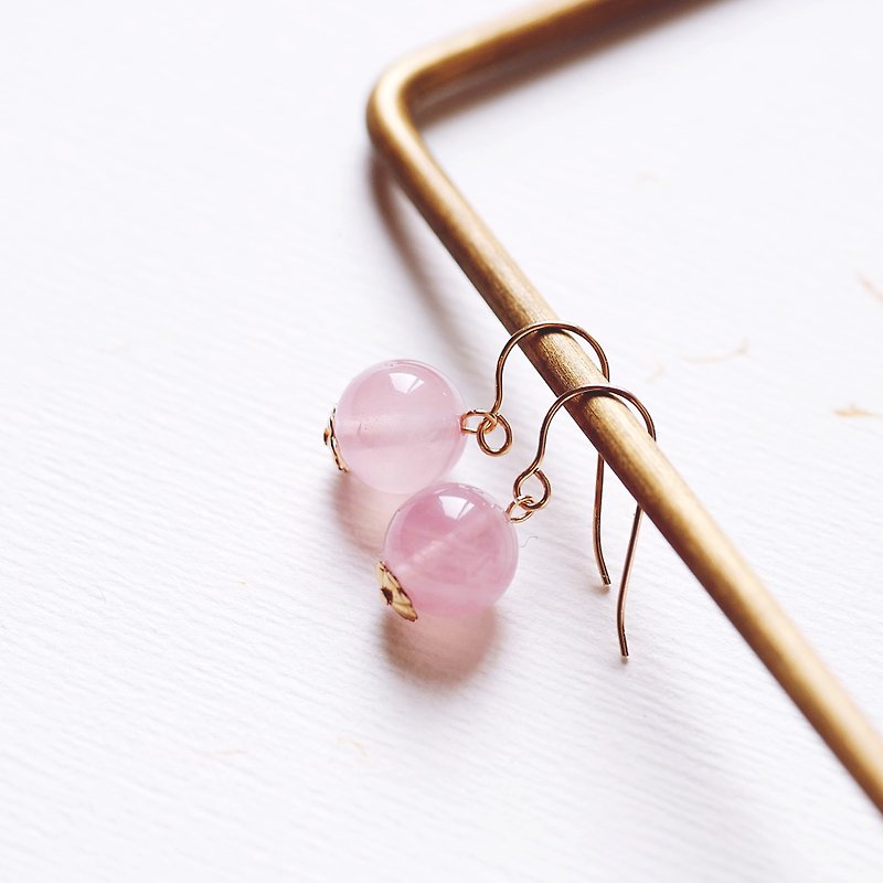 Natural Madagascar Powder Crystal Pure Pink Round Earrings 14K Women's Valentine's Day Gifts - Earrings & Clip-ons - Gemstone Pink