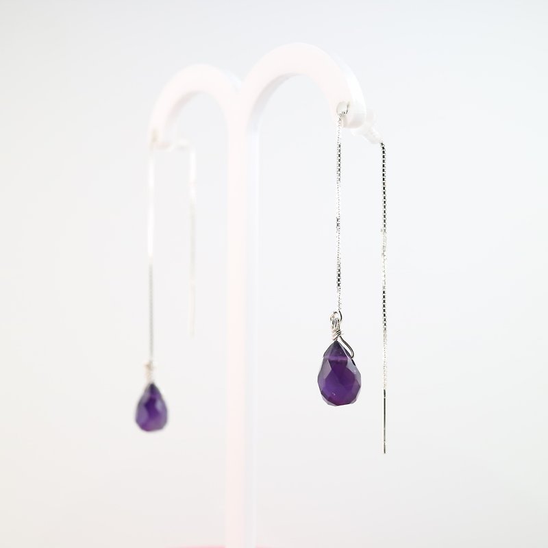 Amethyst Sterling Silver Drop Ear Chain Earrings - Earrings & Clip-ons - Gemstone Purple