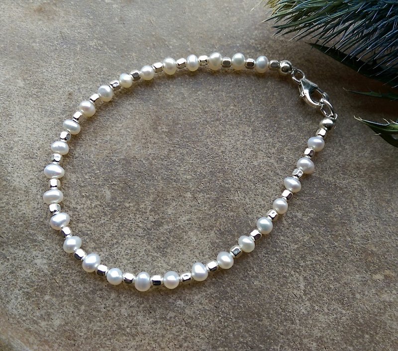 美國製純銀珠淡水珍珠手鍊 - 手鍊/手鐲 - 寶石 白色