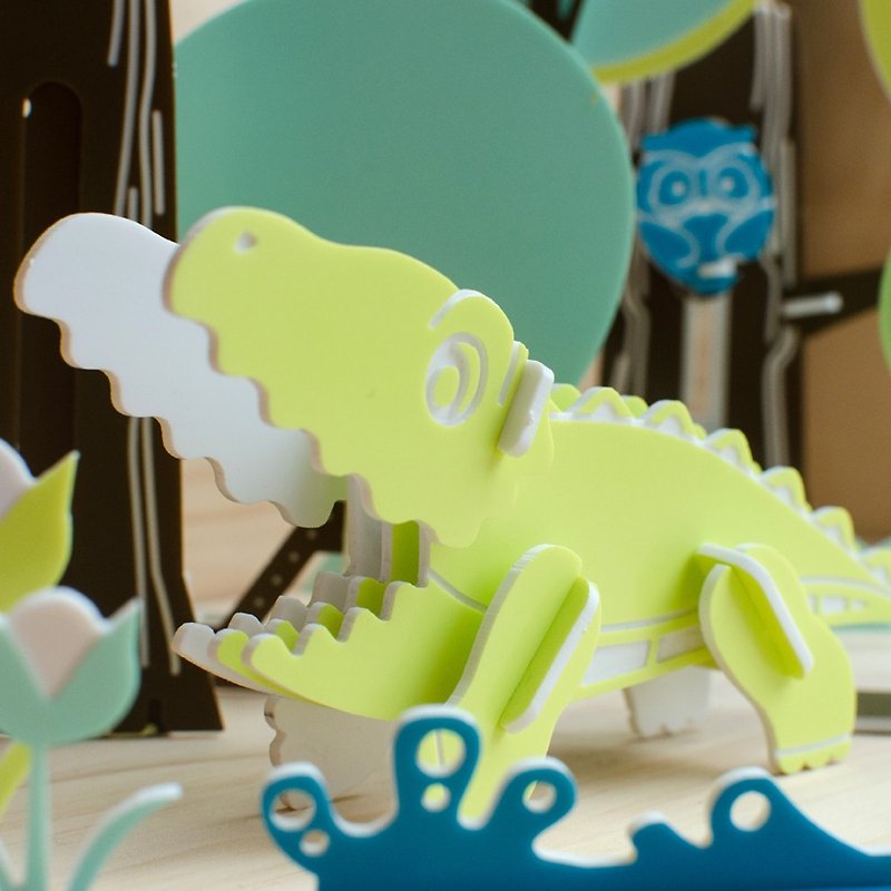 【益智立體拼圖】可愛動物系列 // 懶懶鱷魚 - 嬰幼兒玩具/毛公仔 - 壓克力 綠色