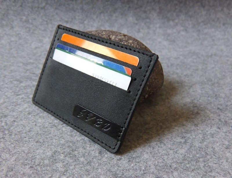 YOURS 6+1design horizontal leather business card holder gray suede + personalized black label - ที่เก็บนามบัตร - หนังแท้ หลากหลายสี
