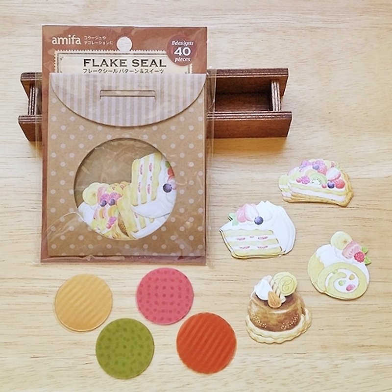 amifa Flake Seal Sticker set [dessert + round (28980)] Total 40 - สติกเกอร์ - กระดาษ สีเหลือง