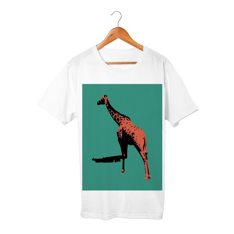 Collage Art Giraffe #2 T-shirt - 帽T/大學T - 棉．麻 白色