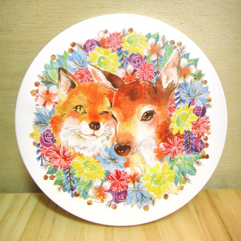 台灣鶯歌陶磁吸水杯墊-小狐狸&小鹿款 - 杯墊 - 其他材質 多色