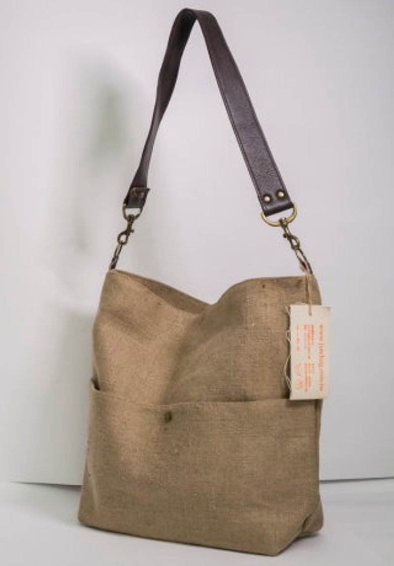 精雕細琢 托特 潮麻包 環保袋 - 側背包/斜背包 - 植物．花 咖啡色
