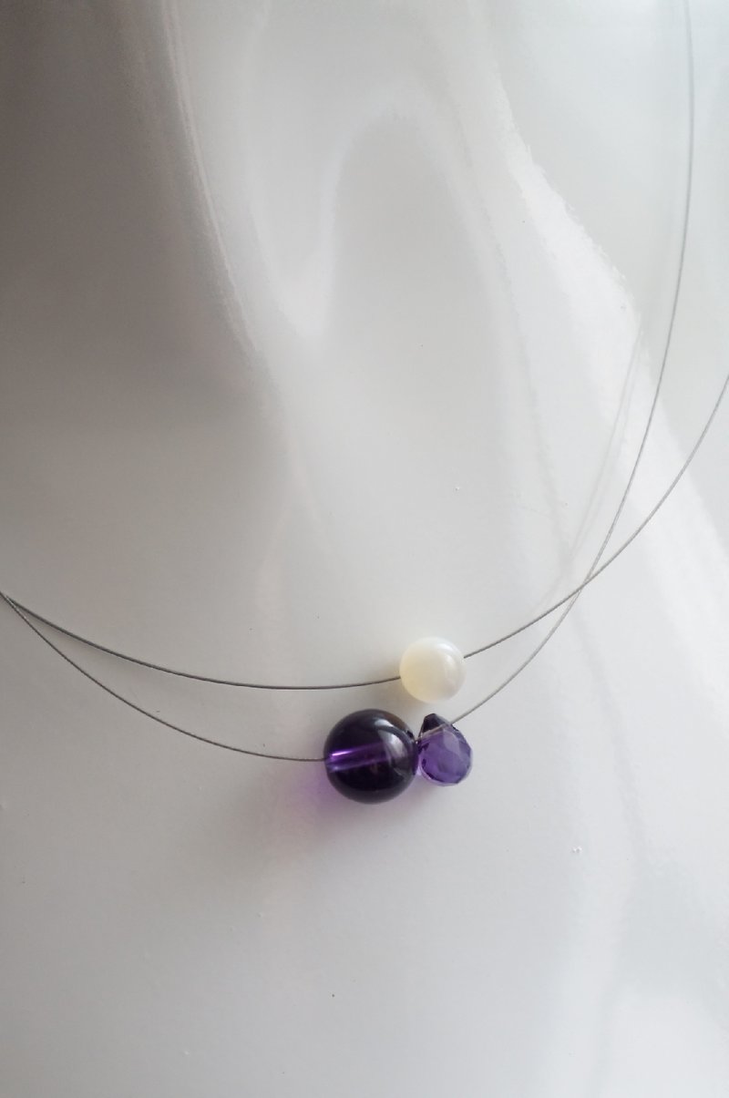 Minimalist natural semi-precious amethyst necklace - Necklaces - Other Materials Purple