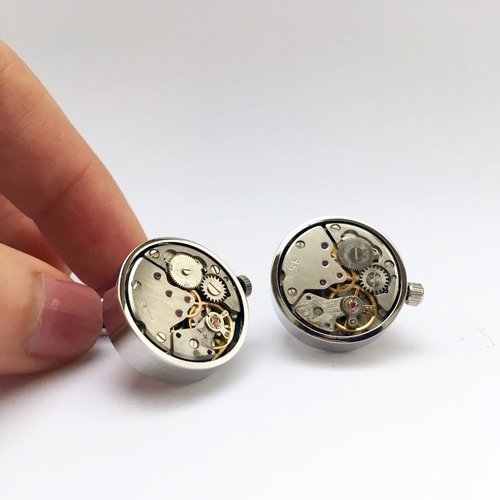 Mechanical CufflinksRound (Bright Black, Silver, Gold) Mechanical