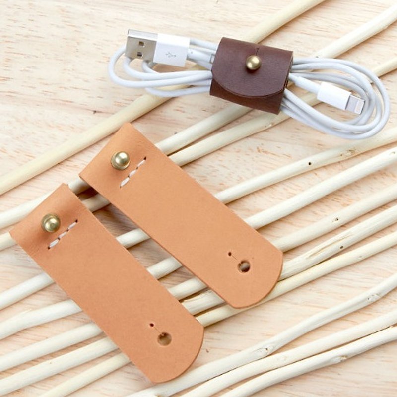 Set x2 pcs Leather Cord Organizer Cable Keeper- TAN color- vegetable tanned cord organizer - Charms - Genuine Leather Gold