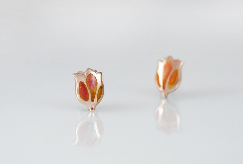 Tulip earrings-rose peach - Earrings & Clip-ons - Other Metals Pink