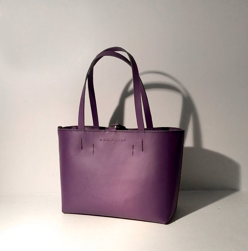 zemoneni手作りナス紫色のトートバッグトートバッグ - クラッチバッグ - 革 パープル