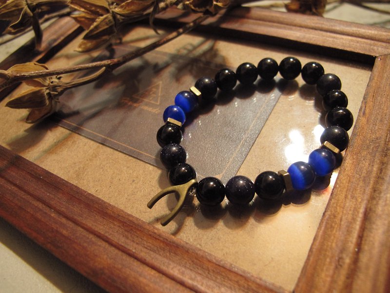 ▲ blue Trevi Fountain / natural stone x brass bracelet - Bracelets - Other Materials 