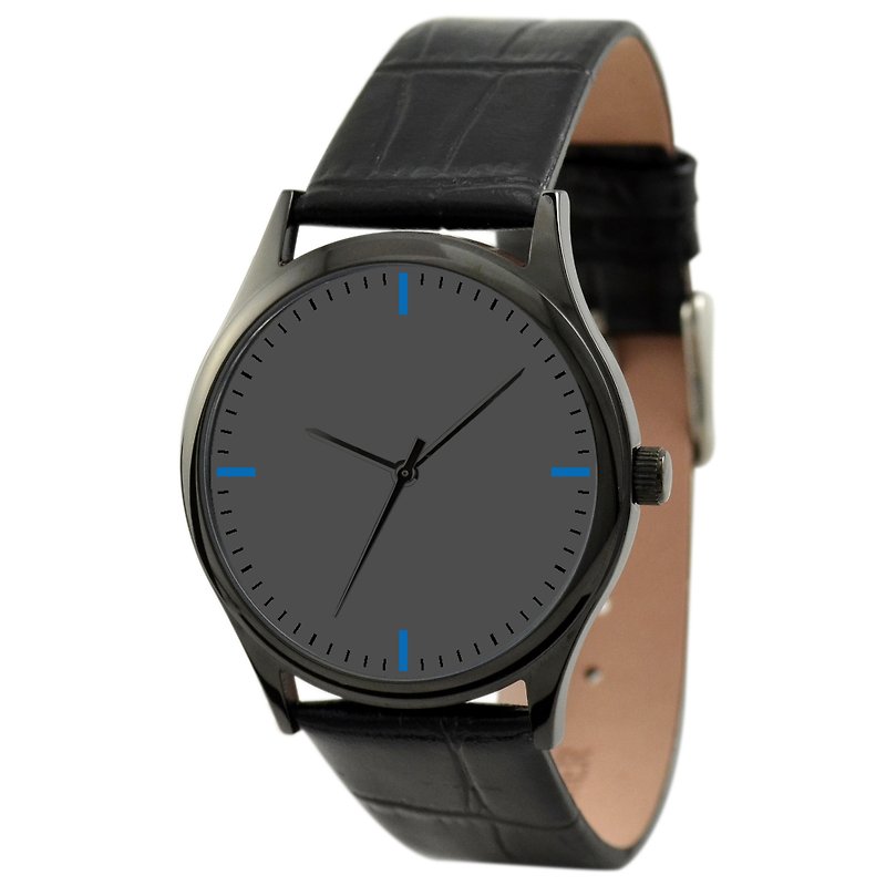 Black simple watch (blue) - นาฬิกาผู้หญิง - โลหะ สีดำ