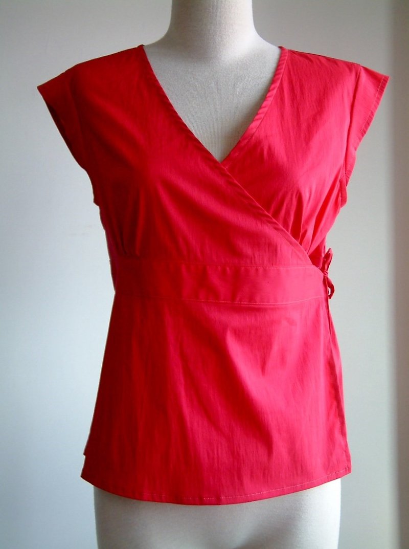 無袖深桃紅色斜邊上衣 - 女裝 上衣 - 其他材質 紅色