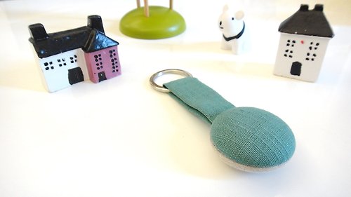 alma-handmade 手感布釦鑰匙圈 - 草綠棉麻