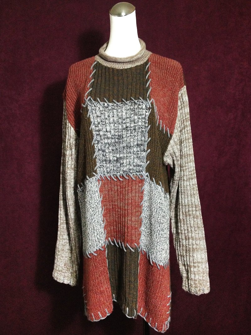 Ping-pong vintage [vintage sweater / national wind vintage stitching Long sweater / dress] VINTAGE foreign vintage quality selection - ชุดเดรส - วัสดุอื่นๆ สีนำ้ตาล