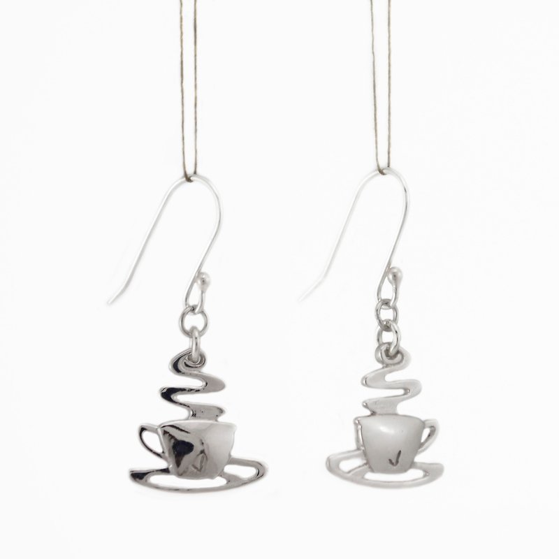 咖啡系 -雲煙咖啡杯- 剪影耳勾式耳環 耳針 手作飾品 - 耳環/耳夾 - 其他金屬 銀色