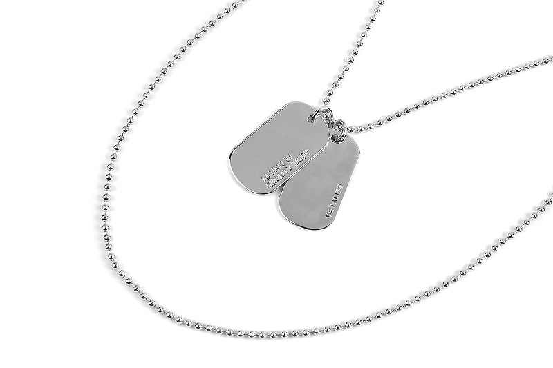 Double Logo Dog Tag Necklace double LOGO military license necklace (white gold)