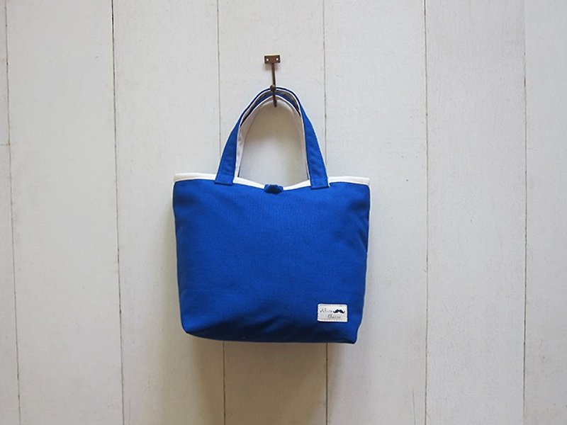 馬卡龍系列-帆布小號托特包 天青藍 + 乳白 (拉鍊+木扣開口款) - 手提包/手提袋 - 其他材質 多色
