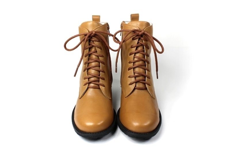 Brown │ whims zipper boots - รองเท้าบูทสั้นผู้หญิง - หนังแท้ สีทอง