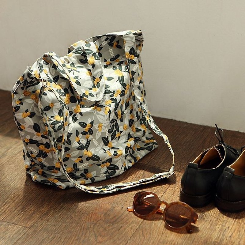 Dailylike - Nordic dual-use environmental protection shoulder bag -04 gold hydrangea, E2D21568 - กระเป๋าแมสเซนเจอร์ - วัสดุอื่นๆ สีเขียว
