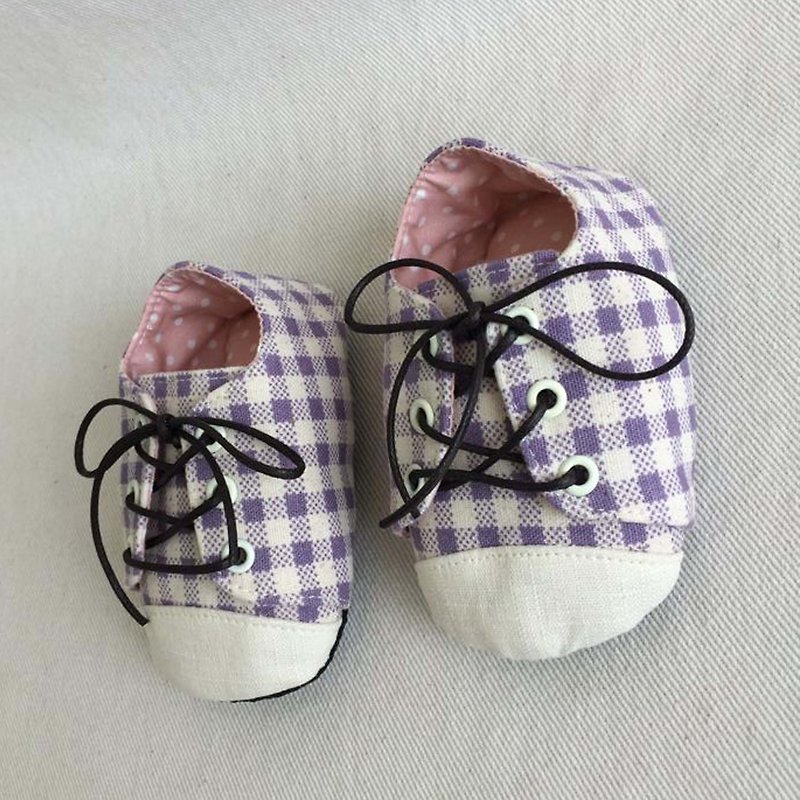 Va handmade shoes series of small purple plaid shoes - รองเท้าเด็ก - วัสดุอื่นๆ สีม่วง