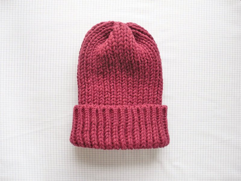 Studio Chiia design * Handmade Neutral Knitted Woolen Hat - Warm Red Wine - Hats & Caps - Other Materials Red