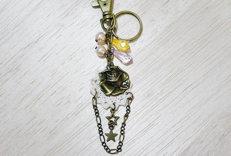 Retro Rose * * Small Square Keychain Charm @ _ Limited x1 - ที่ห้อยกุญแจ - อะคริลิค สีนำ้ตาล