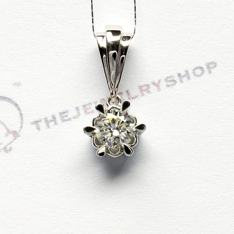 18K White Gold Solitaire Round Diamond Pendant / classic style (free shipping) - Necklaces - Diamond White
