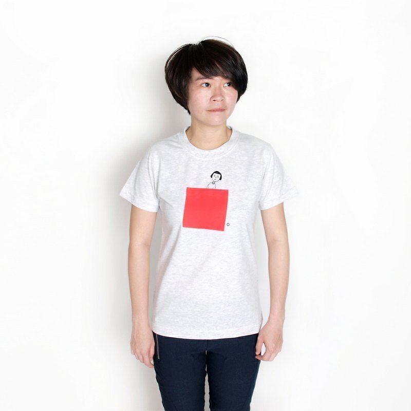 [M0306] HEY SUN independent hand-made brand ‧ I live in pockets of the pocket young short-sleeved T-shirt - Coral Youth - Women's T-Shirts - Other Materials Red