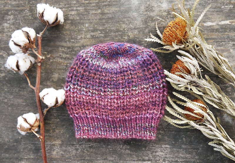阿母100%的手作帽-蘑菇毛帽/毛線帽/-紫桃色噴墨漸層-新年/禮物 - 帽子 - 其他材質 紅色
