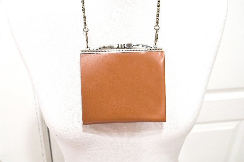 Leather Kisslock, Frame Purse, wallet(Shoulder bag)/ sun orange - Coin Purses - Genuine Leather Orange