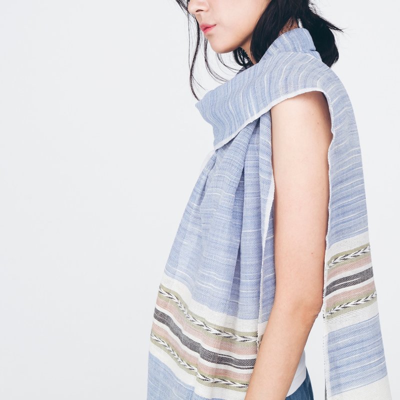 Cotton hand woven scarves - blue - ผ้าพันคอ - ผ้าฝ้าย/ผ้าลินิน 