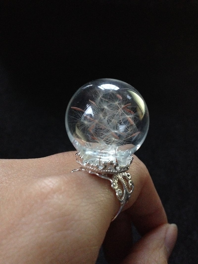Forest Nature series Dandelion flower - silver glass ball classical ring - Necklaces - Glass White