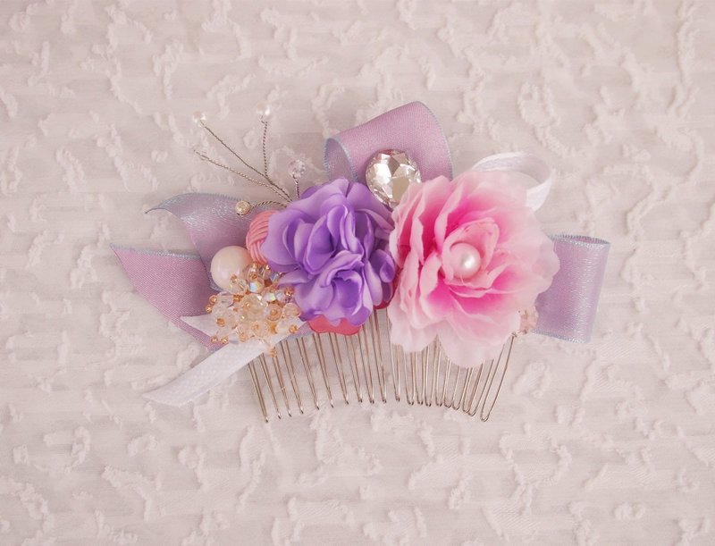Flower Garden Flower Series Western Wedding Bridal Hair Comb Flashing Diamond Headdress Hair Accessories Wedding Gift - เครื่องประดับผม - โลหะ สีม่วง