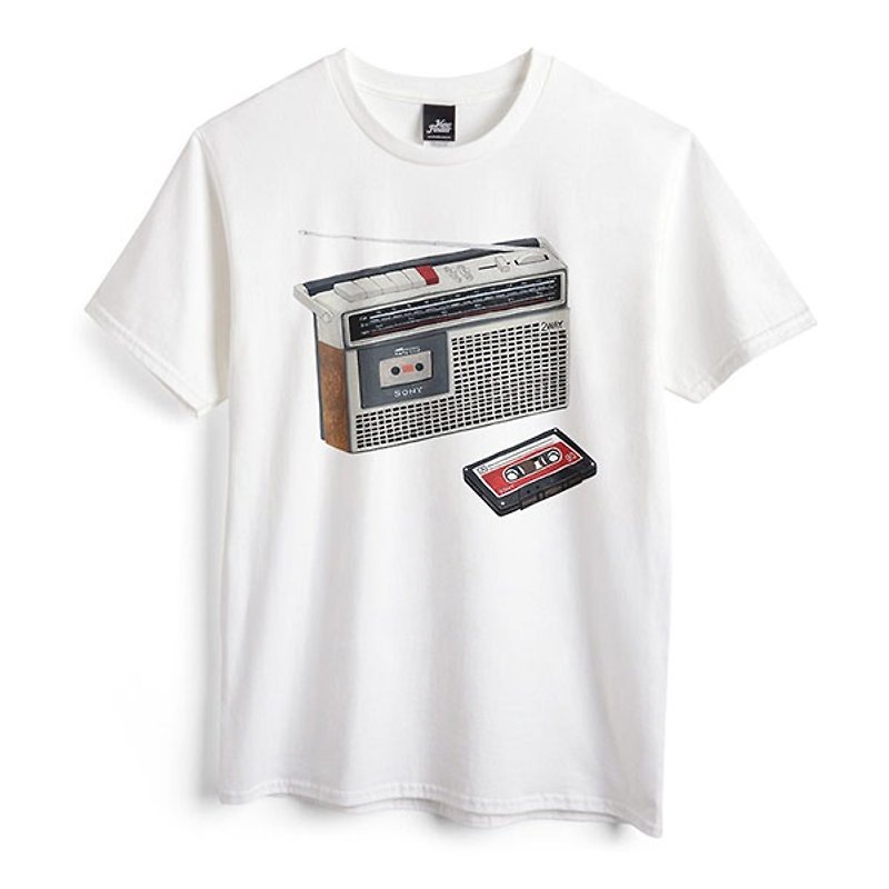 卡式收錄音機 - 白 - 中性版T恤 - 男 T 恤 - 棉．麻 白色