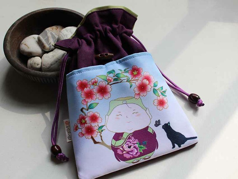四季婆束口袋:櫻花 - 手提包/手提袋 - 其他材質 紫色