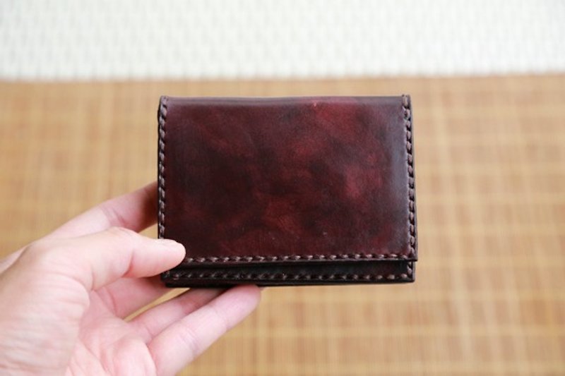 Foldable Card Wallet, Handmade Wine Red Wallet, Personalise Case Cover Wallet - กระเป๋าสตางค์ - หนังแท้ 