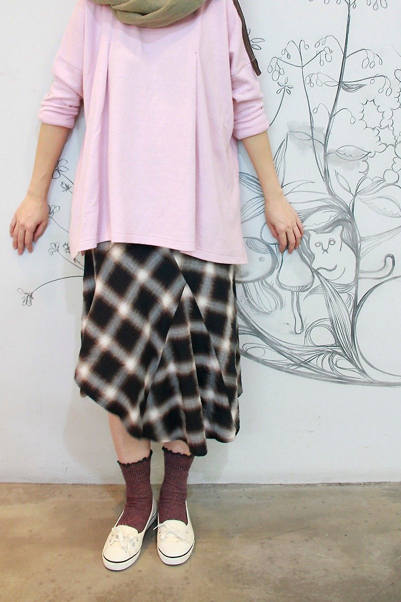 & by tan & luciana Asymmetric Splicing Plaid Skirt - - กระโปรง - ผ้าฝ้าย/ผ้าลินิน สีน้ำเงิน
