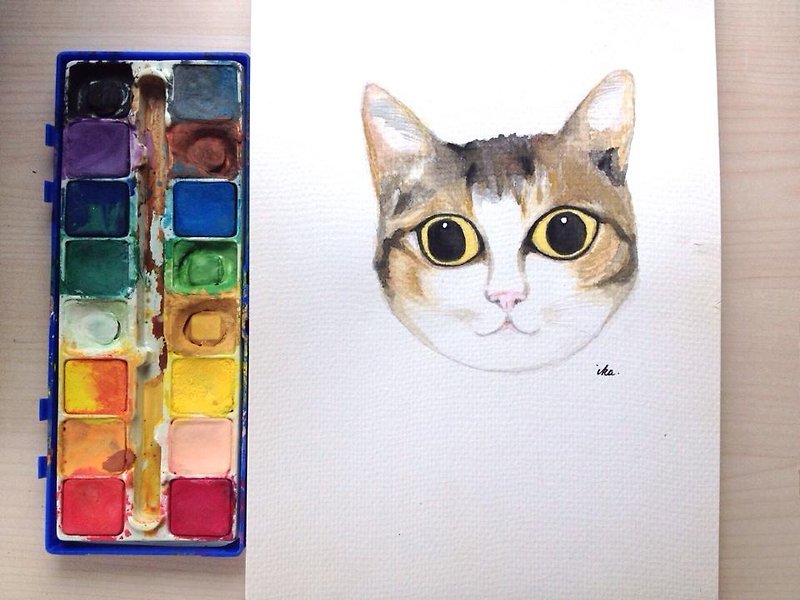 [Spiritual healing] hand-painted watercolor creation customized animal pet cat dog head portrait image - Customized Portraits - Paper Multicolor