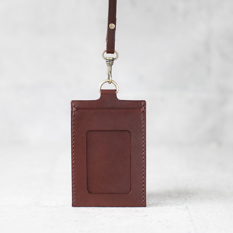 Dark brown leather ID card case - ID & Badge Holders - Genuine Leather Brown
