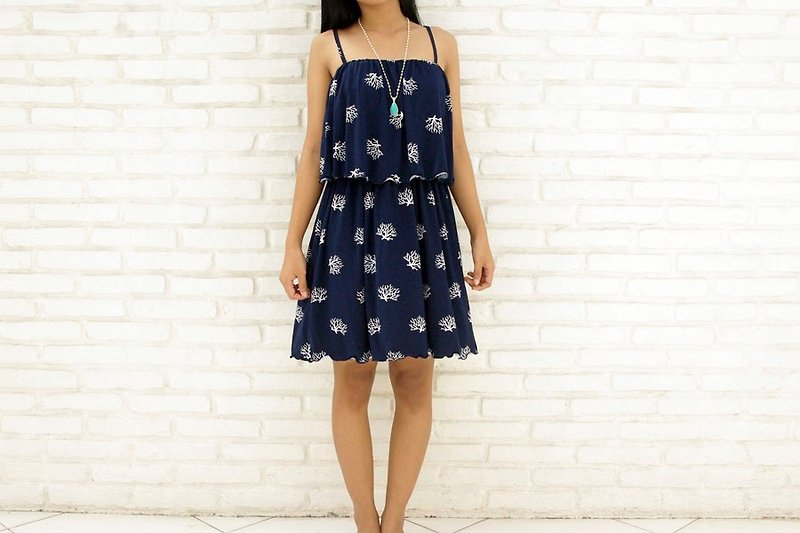 Coral lot ♪ Coral print ruffle camisole Short dress <navy> - One Piece Dresses - Other Materials Blue