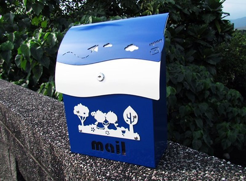 Peacock blue lockable semi-aluminum Stainless Steel letter box mailbox color top cover house number pattern can be selected - ของวางตกแต่ง - โลหะ สีน้ำเงิน