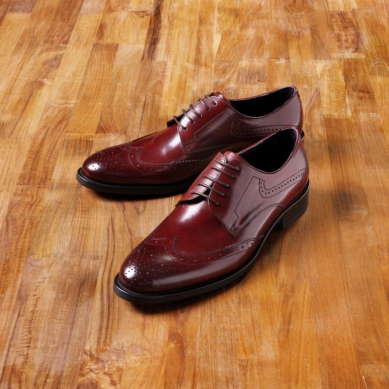 Vanger Elegant and Beautiful ‧Modern Yingshi Brock Carved Leather Shoes Va137 Retro Red Coffee - รองเท้าอ็อกฟอร์ดผู้ชาย - หนังแท้ สีแดง