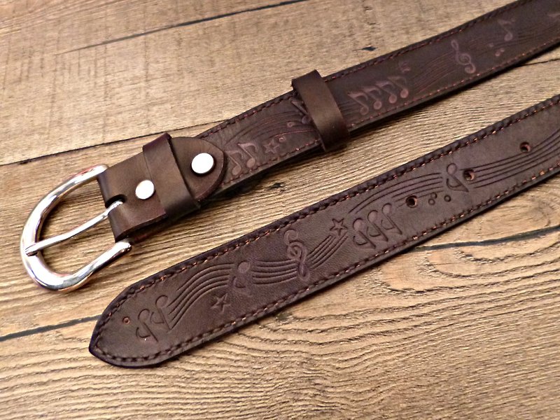 POPO│ note movement │ │ original carving leather belt size 26 " ~ 35 " - Men's Pants - Genuine Leather Brown