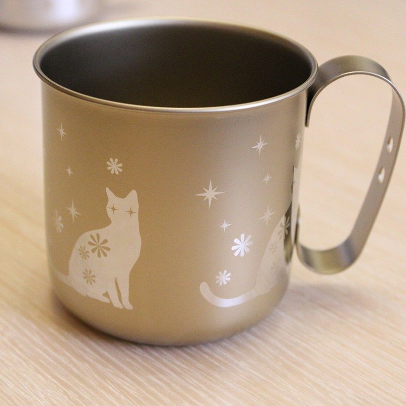 [Horie Made in Japan] Titanium Loves the Earth Series-Pure Titanium Design Mug Made in Japan-Golden Cat - แก้วมัค/แก้วกาแฟ - โลหะ สีทอง