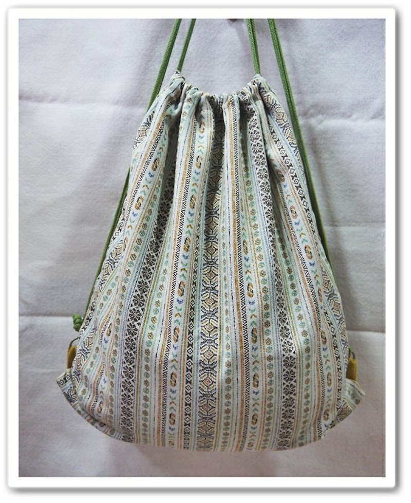 束口袋後背包+民族風-小米酒色+ - Drawstring Bags - Other Materials Khaki